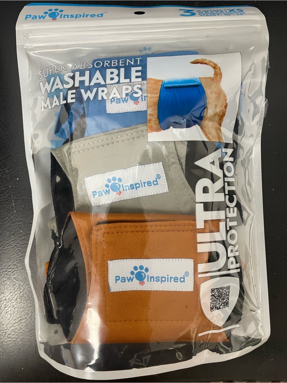 Dog Wraps - Inspire Washable Male Wraps - Blue, Gray, Brown - Pack of 3